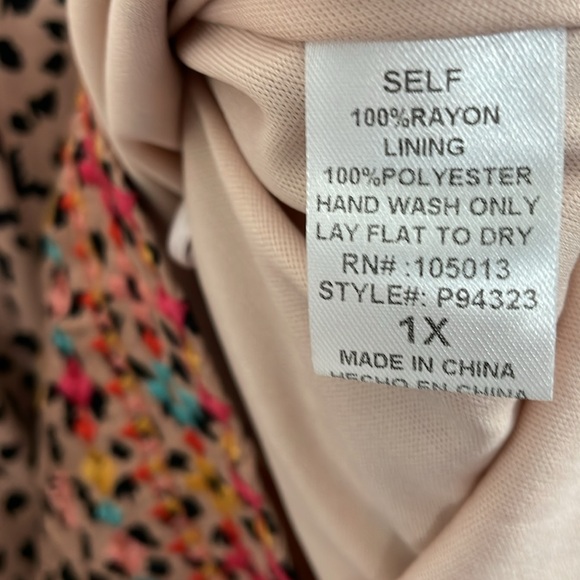 Savanna Jane Leopard Print Boho Embroidered Womens 1X Long Sleeve Pleasant Dress - Picture 8 of 9